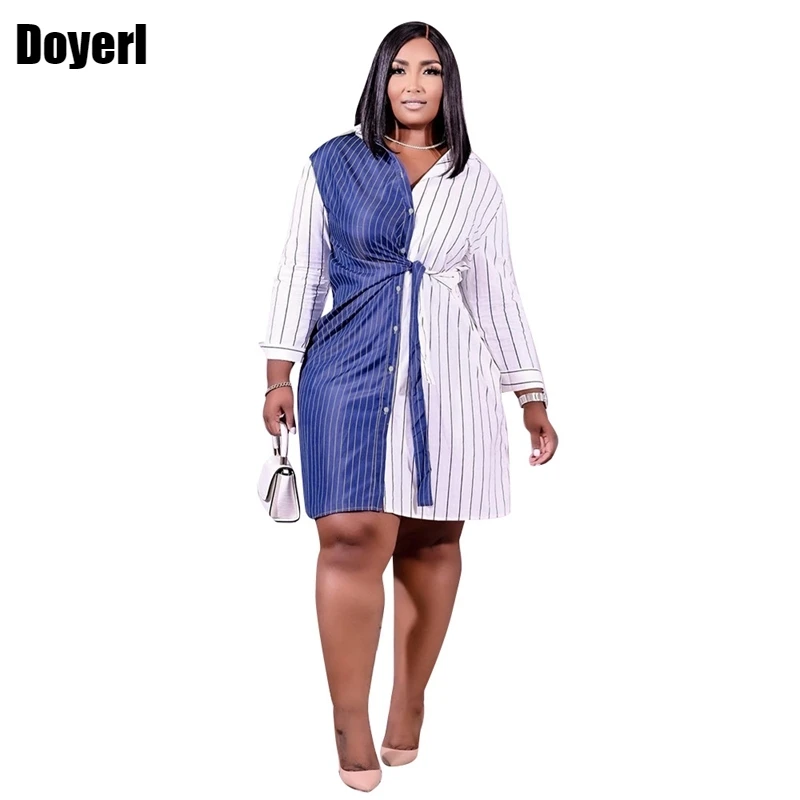 

Plus Size Long Sleeve Shirt Dress Women 2021 Office Lady Oversized Button Up Shirt Dress with Wrap Belt Loose Casual Dresses