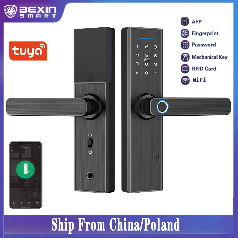 

NEW Tuya Smart Door Lock WiFi Fingerprint Password IC Card Lock, APP Remotely Fechadura Digital Lock