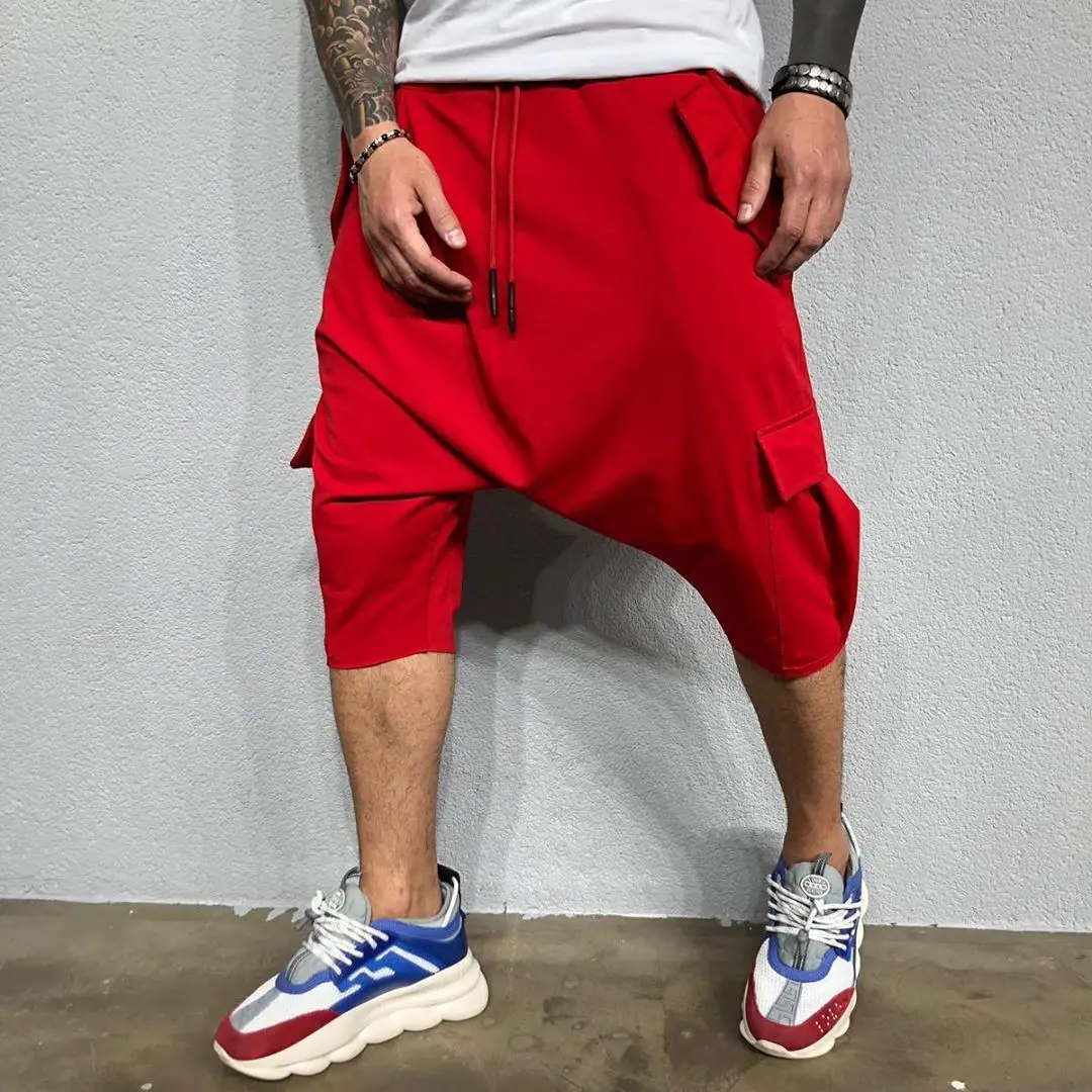 

Hip Male Dancing Harem Cropped Baggy Multi-pocket Pants Sports Casual Short Trousers Pants Breathable Style Men's Solid 2021 Hop