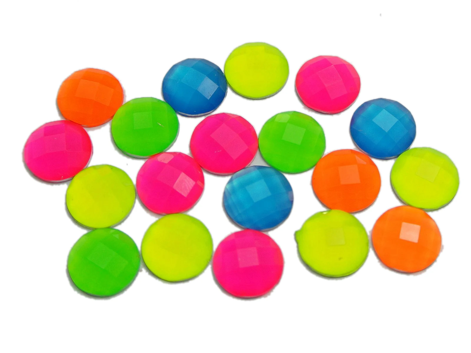 

100 Mixed Neon Color Flatback Acrylic Round Rhinestone Gems 10mm No Hole