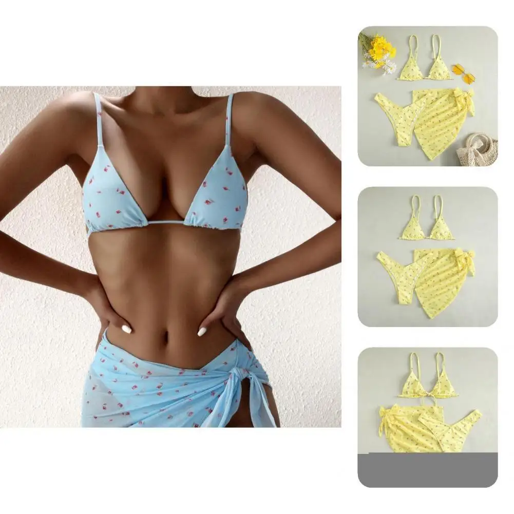 

3 Pcs/Set Trendy Women Swimsuit See-through Mesh Beachwear Lady Bikini Adjustable Lady Bikini