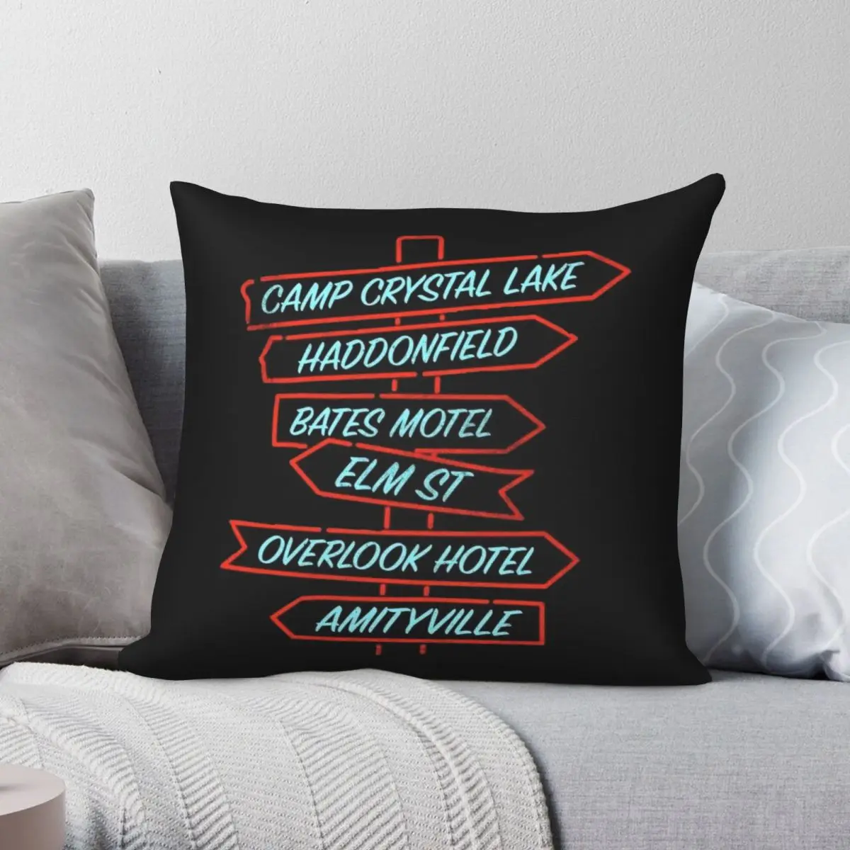 

Horror Movie Location Signs Pillowcase Polyester Linen Velvet Printed Zip Decorative Room Cushion Cover