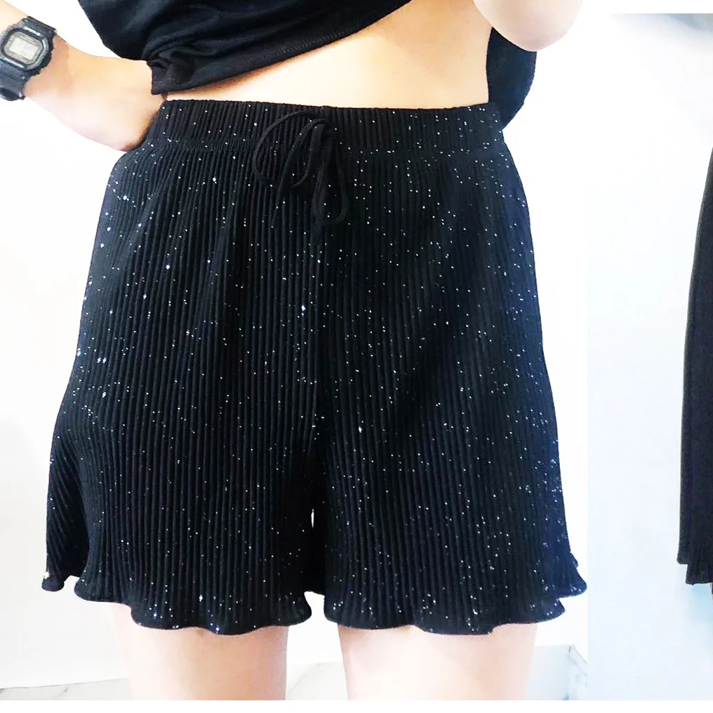 50-110kg lady summer shorts fashion solid color above knee mini capris pleated star loose short pants  bottom