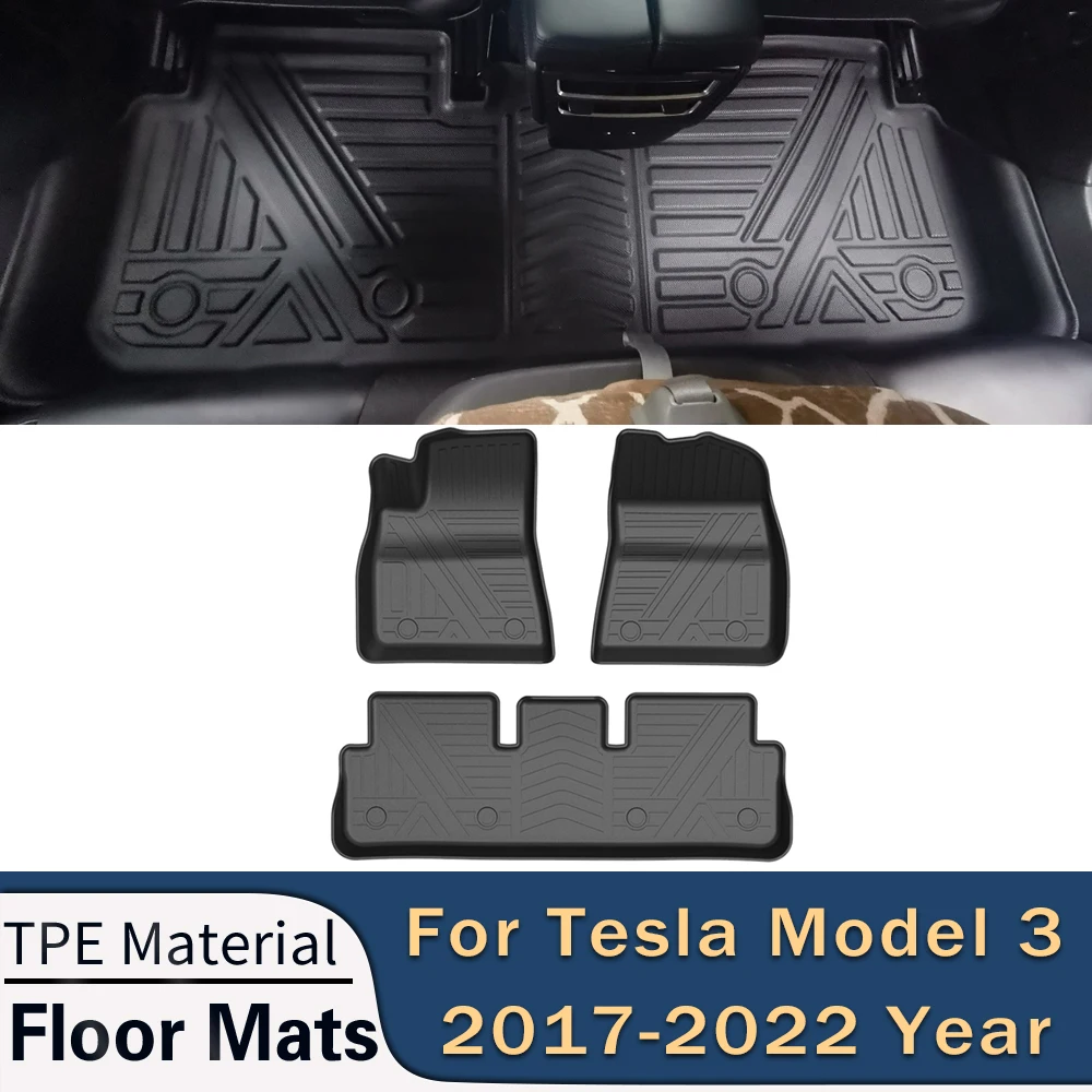 

Автомобильные Коврики для пола Tesla Model 3 2017-2022, всесезонные Нескользящие коврики из ТПЭ для ног, коврик для подкладки груза, водонепроницаемые аксессуары для багажника