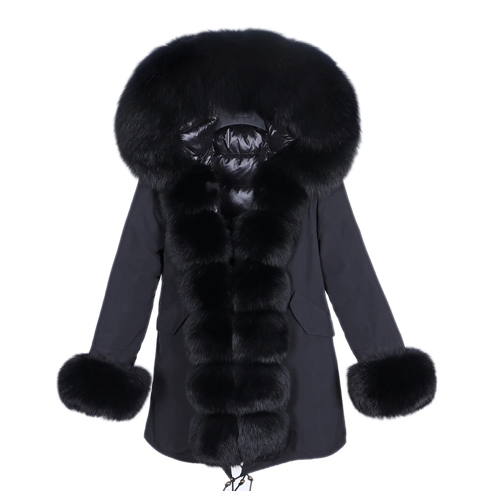 2022 Winter Jacket Women Real Fur Coat Natural Real Fox Fur Collar 90 white duck down liner Parkas Big Fur Outerwear Detachable