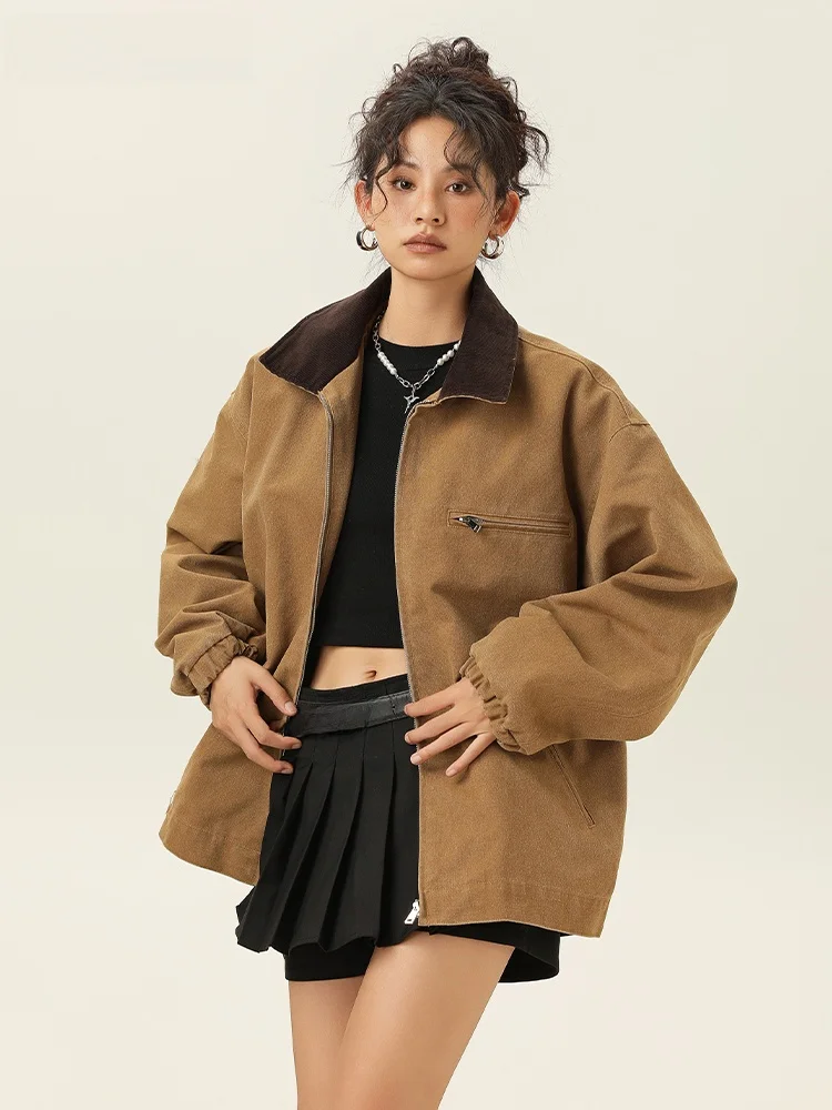 Женская куртка Znzw осень-зима 2024 новая свободная однотонная японская мода с