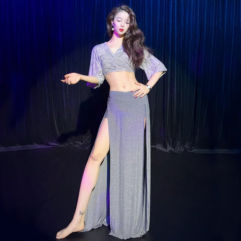 

Adult Oriental Practice Suit Performance Dance Female Belly Dance Sexy Cotton Long Dress Belly Dance Practice Suit Set Clothing