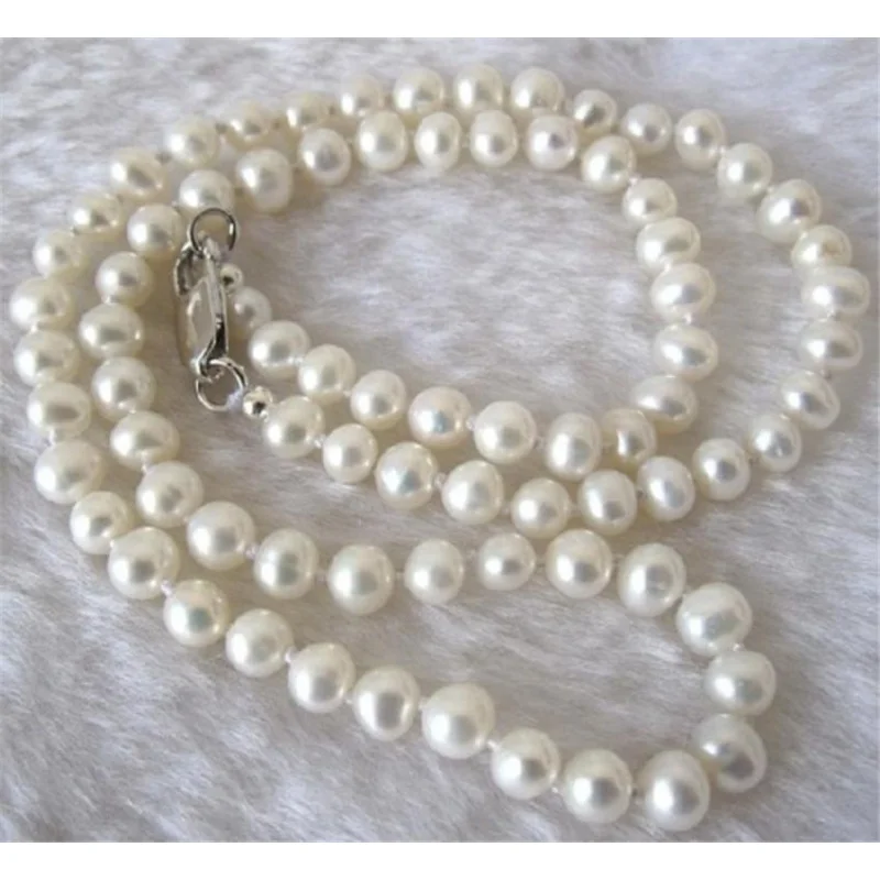 

Long 18"; 8-9mm Real Natural White Akoya Cultured Pearl Hand Knotted Necklace