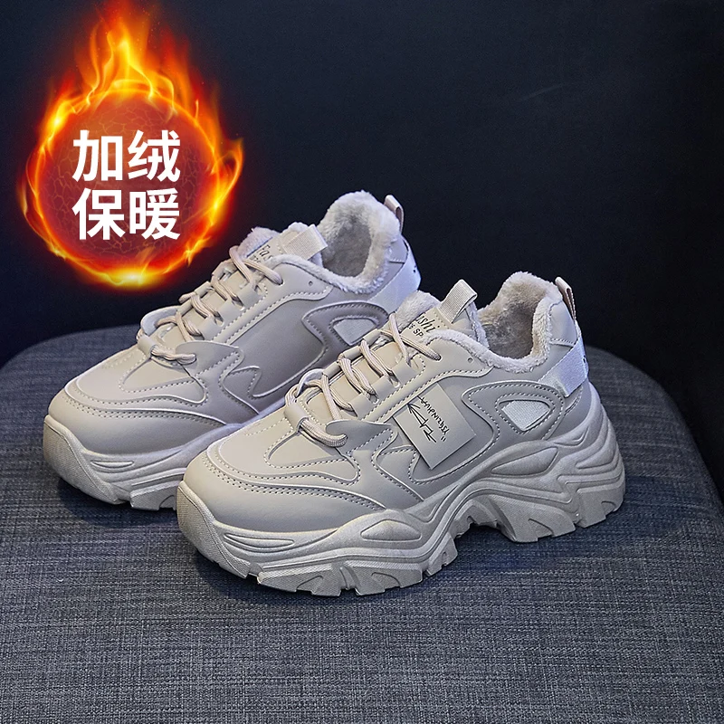 

Женская Вулканизированная обувь, теплая флисовая модная черная обувь на толстой подошве, женская повседневная спортивная обувь с высоким в...