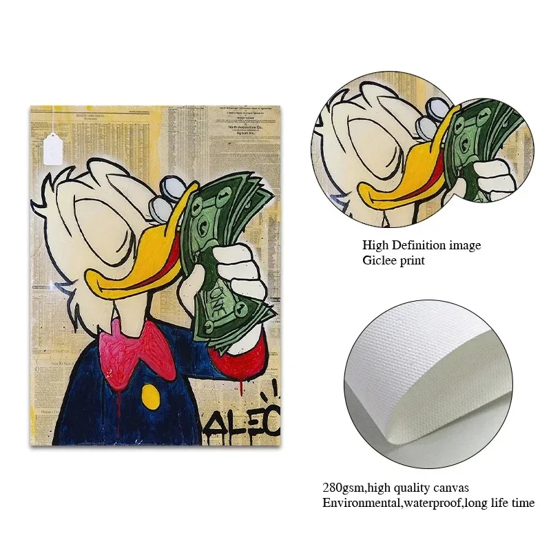 Дональд Дак Любовь Деньги Граффити Художественные принты на холсте Настенные