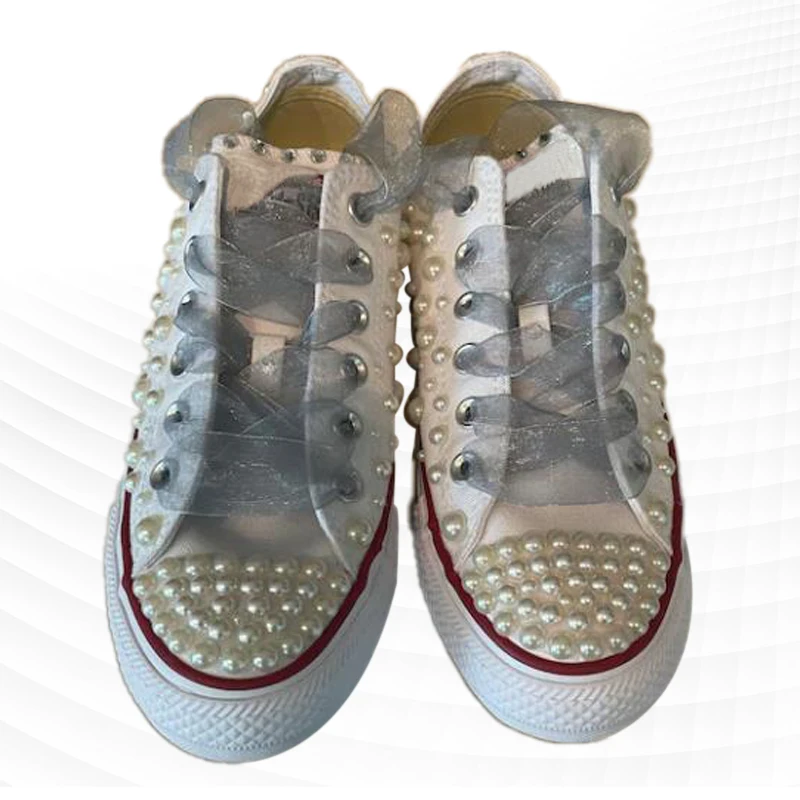 

Fashion heavy industry pearl low top canvas shoes all match fairy ribbon sweet wind casual shoes