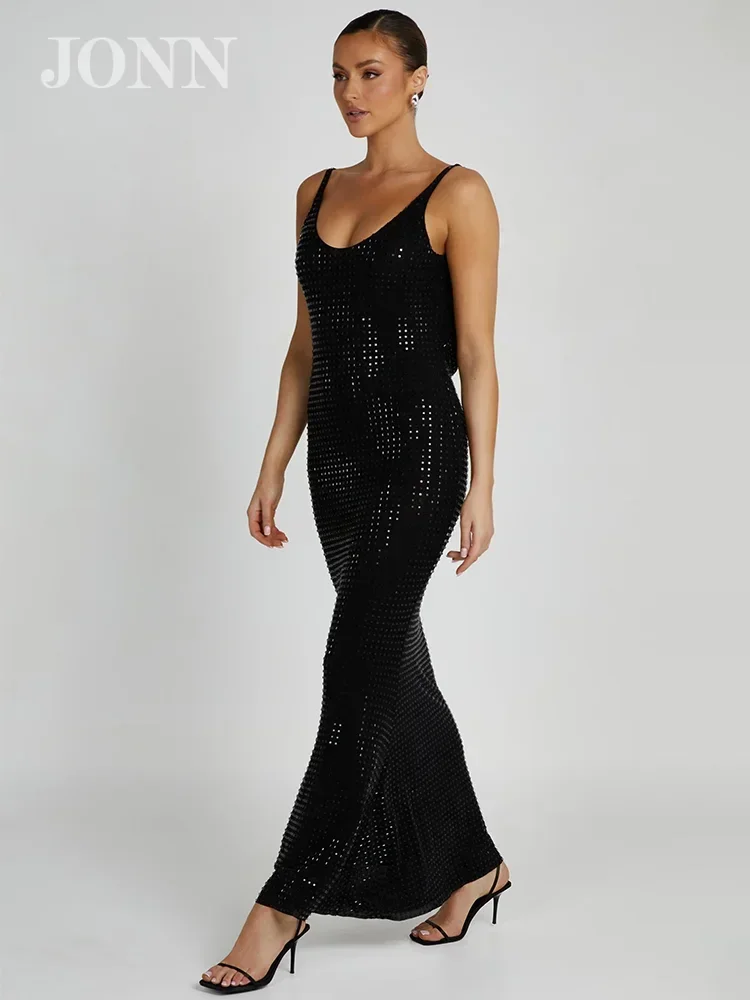 JONN сексуальное прозрачное черное сетчатое платье с открытой спиной женское