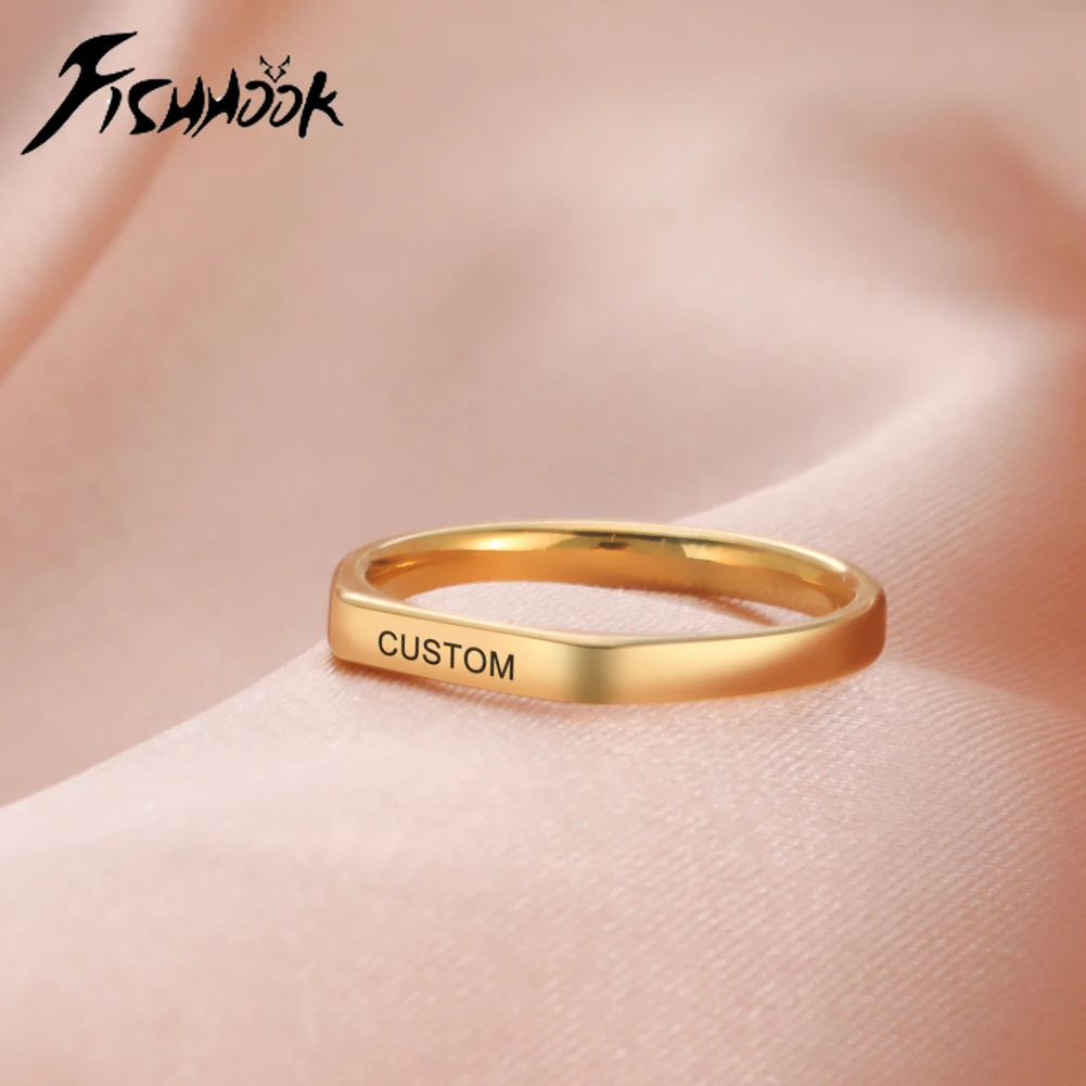 Engraved Name Date Finger Rings Personalized Custom Ring Gift For Woman Man Engagement Wedding Simple Stainless Steel Jewelry