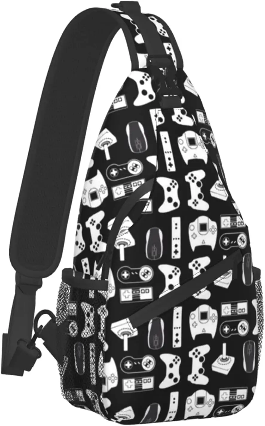 

Anti-Theft Crossbody Backpack Video Game Weapon Funny Gamer Black Sling Durable Adjustable Bag Cycling Traveling Hiking Daypack