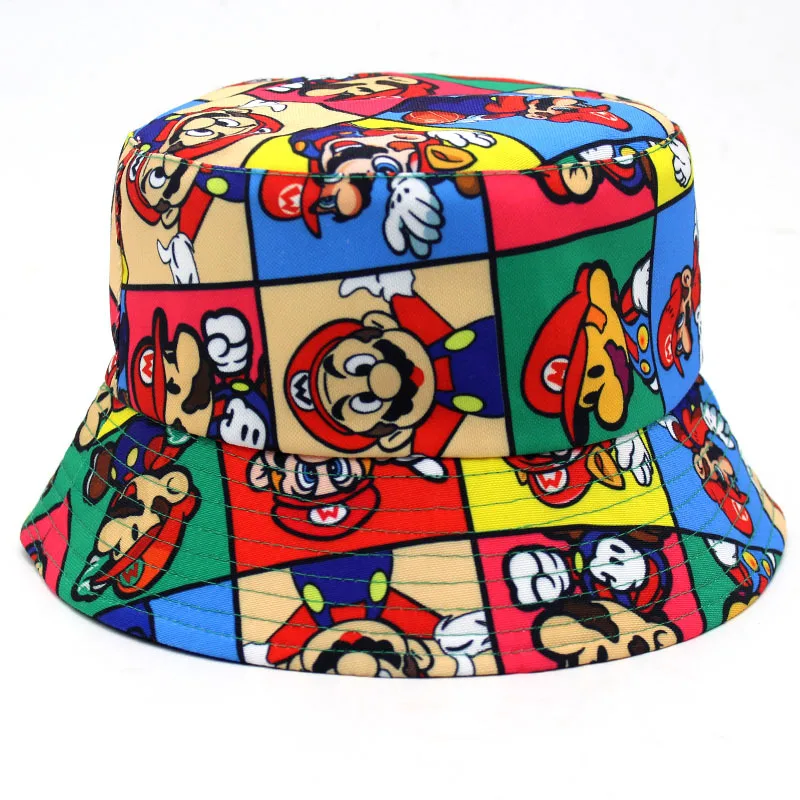 

Super Mario Bros Fisherman Hat Anime Figures Print Fashion Sun Hat Mario Luigi Yoshi Bowser Games Trend Hats Kids Birthday Gifts