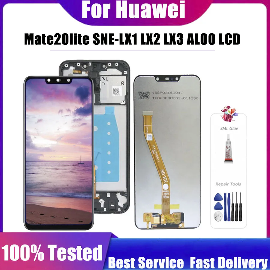 

ЖК-дисплей 6,3 дюйма для Huawei Mate 20 Lite, сенсорный экран с дигитайзером и рамкой для Huawei Mate 20 Lite, дисплей для телефона, LX2, LX3 + подарок