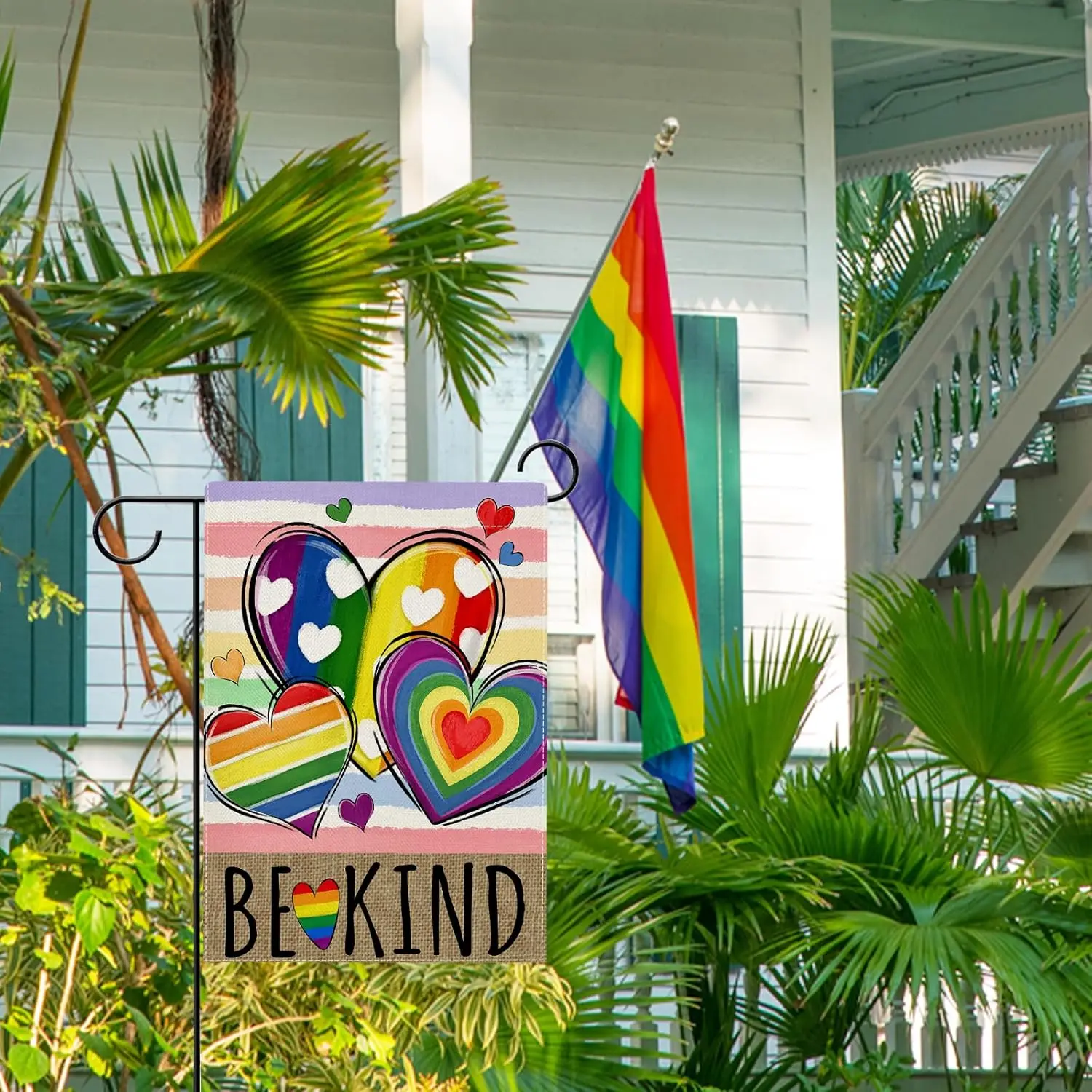 Hzppyz Be Kind Радуга Любовь Сердце Садовый флаг двусторонний гей лесбиянок