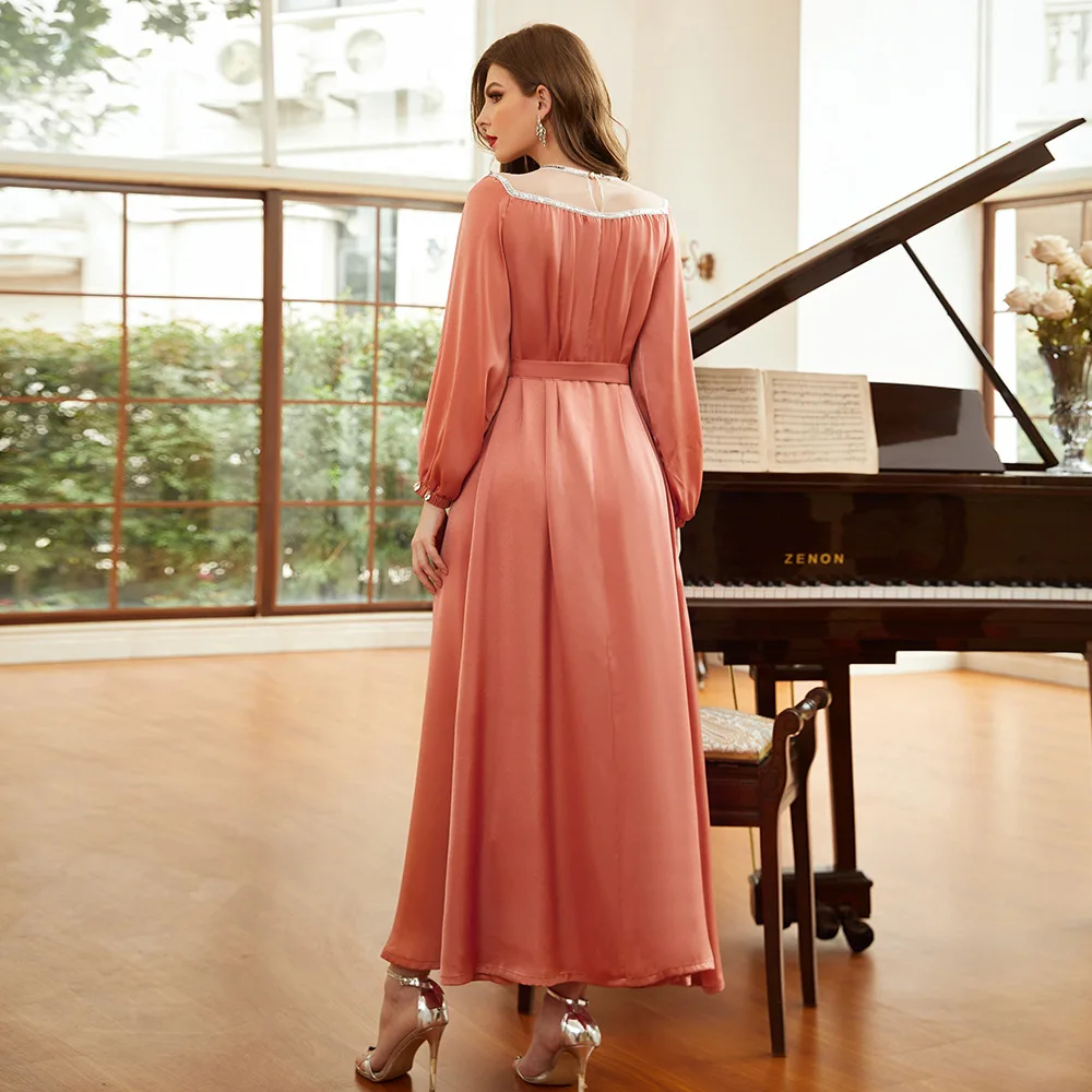 Elegant Muslim Woman Dress Retro Fashion Abaya Dubai Turkey Party Arabic Long Dress Moroccan Kaftan Robe Islam Clothing Caftan