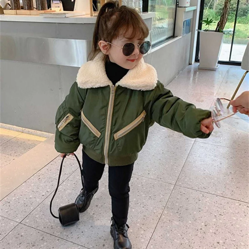 

Girls Baby's Kids Coat Jacket Outwear 2022 ArmyGreen Thicken Spring Autumn Cotton Teenagers Cardigan Breathable Overcoat Childre