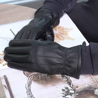 mens 100 geniune sheepskin leather gloves men warm velvet lined touch screen male windproof driving gloves