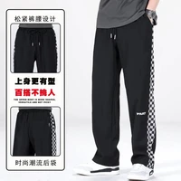 high street pants mens drape trend new checkerboard side casual loose straight pants black and white plaid trousers