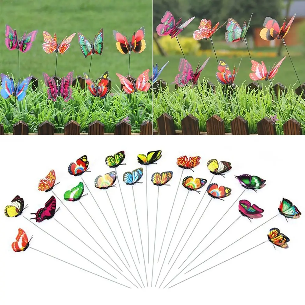

Садовый Декор газон двор цветочный горшок двухслойные крылья реалистичные бабочки вставки со стойкой имитация бабочки