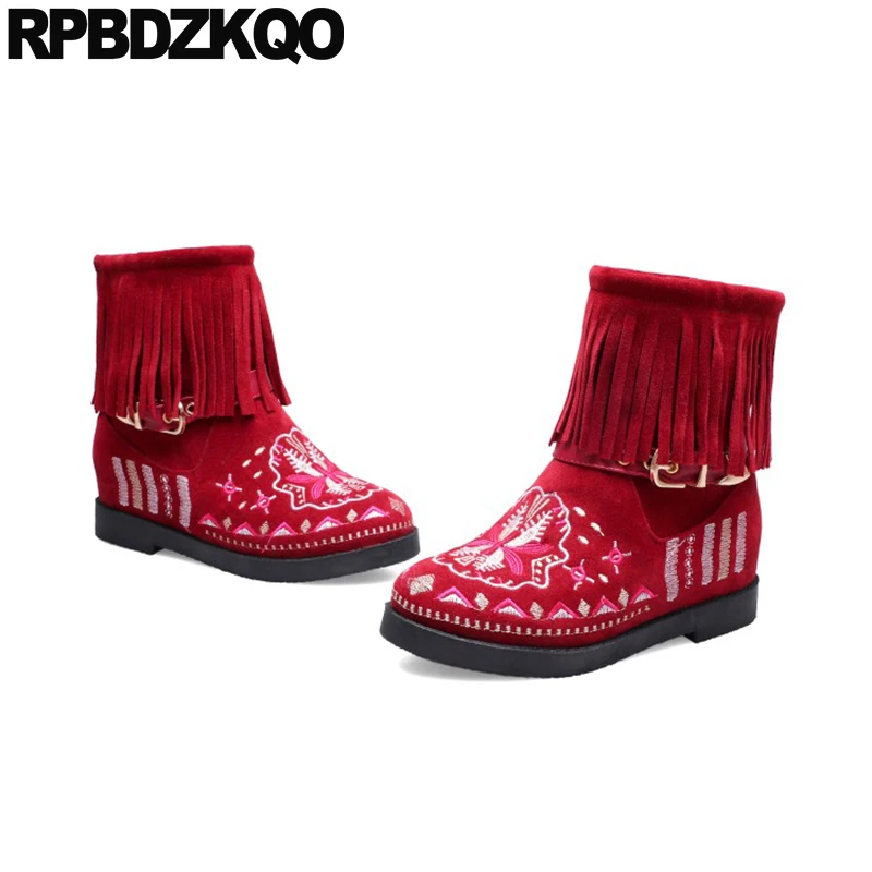 Плюс размер бахрома больших размеров ремни вышивка замша женские ботильоны 2021