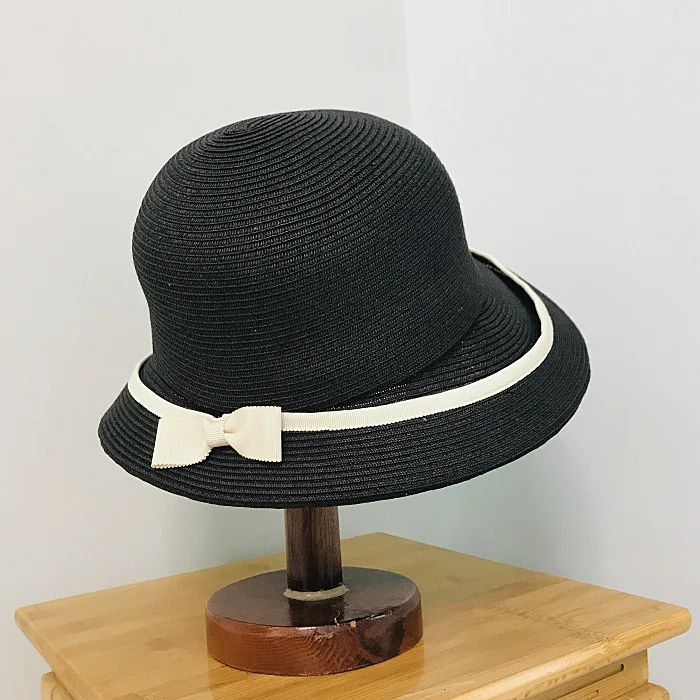 

2022 New Sun Hat Spring Summer Japanese Double-layer Bucket Hat Curly Brim Female Retro Bow Basin Hat Sunscreen Beach Straw Hat