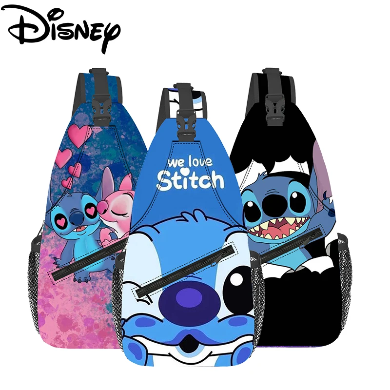 

Anime Disney Shoulder Bags Stitch Cartoon Chest Bags Men Women Large Capacity Leisure Satchel Children Portable Phone Bags