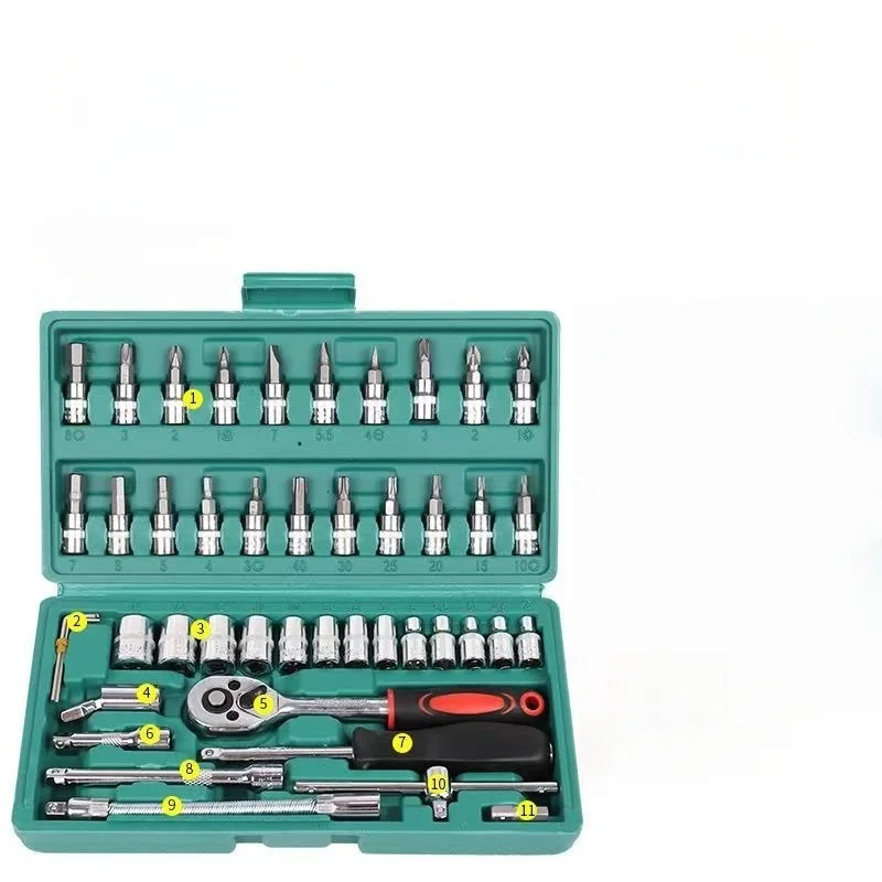 

Набор Инструментов Для Ремонта Автомобилей, 46 Предметов, Многофункциональный, Из Углеродистой Стали, С Гаечными Ключами