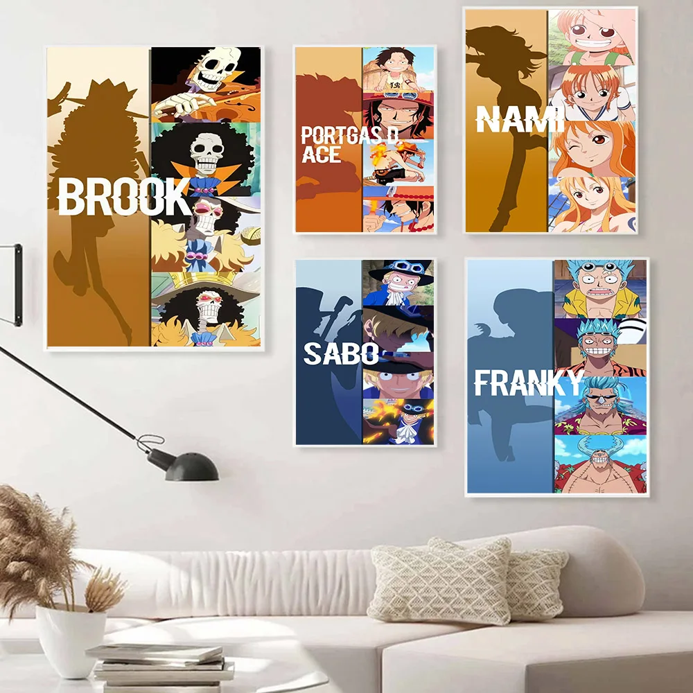 

Modern Anime Stickers One Piece Classic Characters Figure Canvas Painting Ace Brook Nami Prints Wall Art Kitchen Bathroom Decor