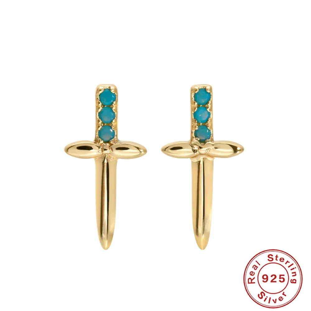 

Серьги-гвоздики из серебра 925 пробы с черным кинжалом
