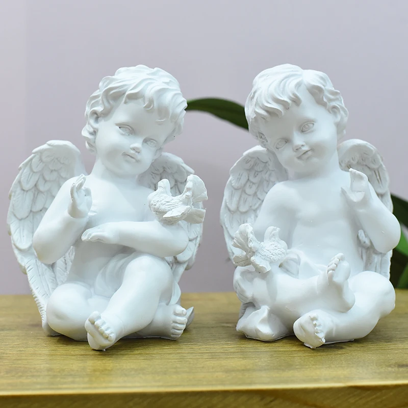 

European Resin White Angel Crafts Ornaments Home Livingroom Table Furnishing Art Cafe Hotel Office Desktop Figurines Decoration