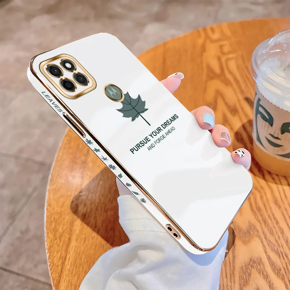

For Motorola Moto G9 Power G9 Plus G9 Play Luxury Square Case Maple Leaf Pattern Plating Cover Shockproof Soft TPU Cases