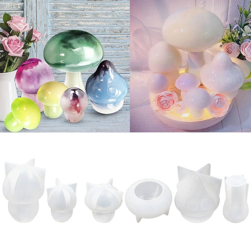 

6Pcs 3D Crystal Little Mushroom Ornament Crafts Silicone Mold DIY Home Table Decorative Pendant Casting Resin Mould Making Tool