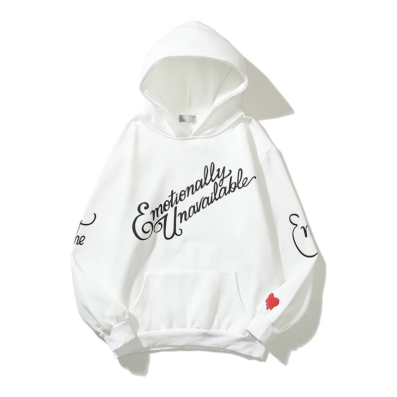 

EU Red Heart Letter Print White Gray Fleece Hooded Hoodies for Men and Women Streetwear Loose Oversized Sweatshirt Casual
