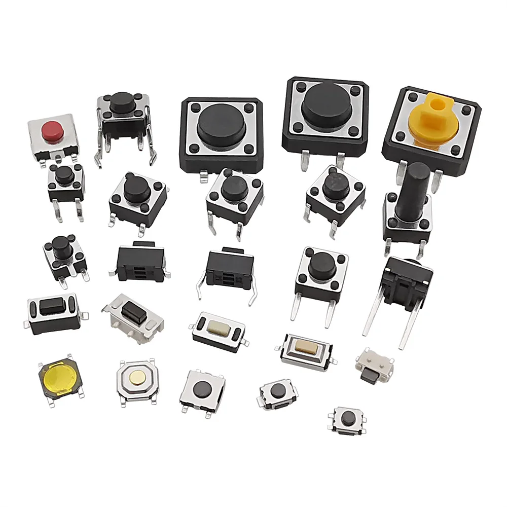 

125Pcs 25Types Micro Momentary Tact Switch SMD DIP 2/3/4Pin Tactile Push Button Switches DIY Assortment Kit 3x6 4x4 6x6 12x12mm