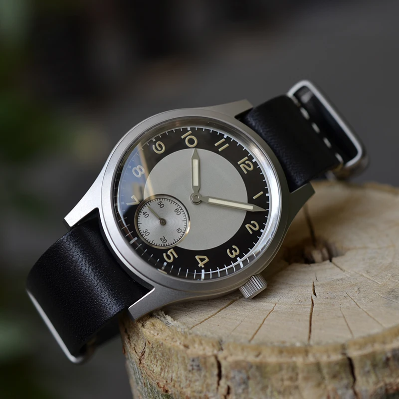 

Baltany Tuxedo Retro Watch 36mm Sub Second 60s Mini Popular Dress Watches Stainless Steel Leather Strap Wristwatch