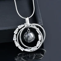 kioozol vintage big round cubic zircon pendant necklace for women fashion long chain female necklace jewelry 2022 395 ko2