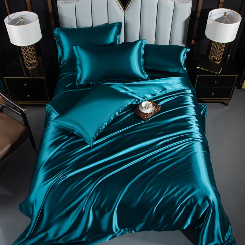 

Luxury Satin Bedding Set Duvet Cover Set Solid Color Queen King Size Bedding Kit 3pcs 4pcs Bed Cover Bed Sheet Pillowcase Sets