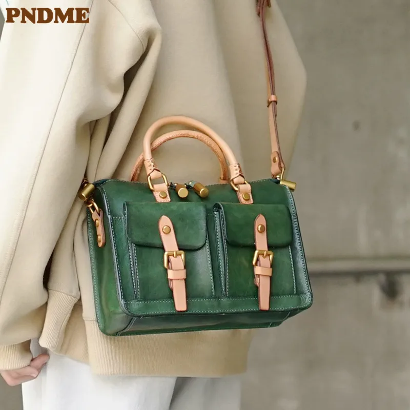 Купи PNDME vintage luxury genuine leather ladies messenger bag outdoor casual designer real cowhide women's multi-pocket handbag за 4,978 рублей в магазине AliExpress