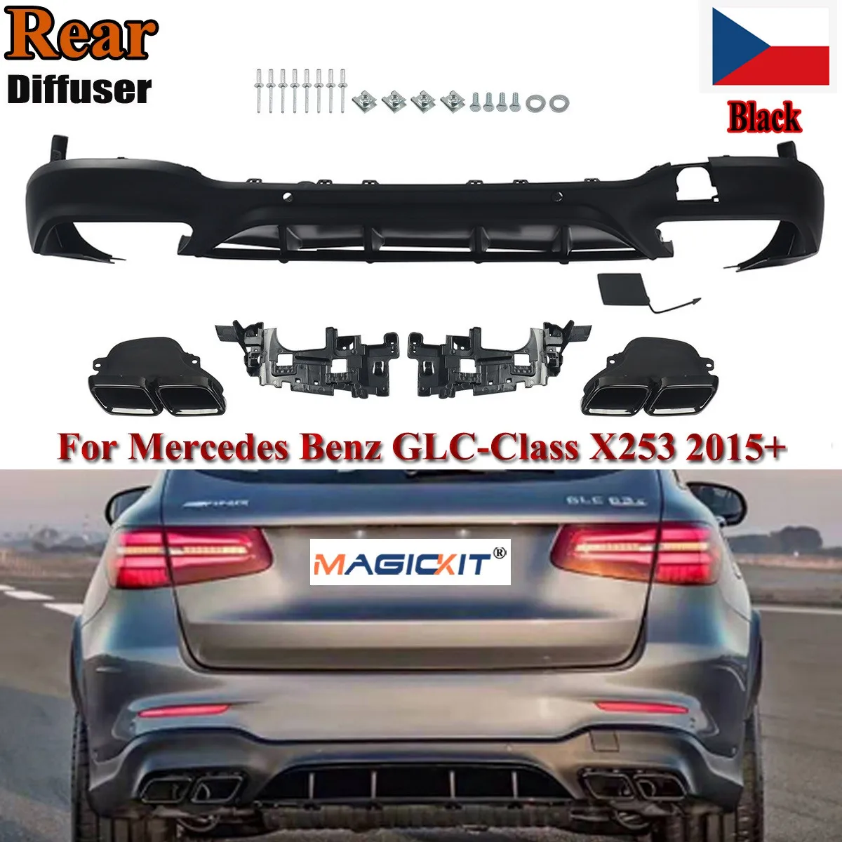 

Car Rear Diffuser with Tips Suitable for Mercedes X253 GLC45 AMG GLC250 GLC300 SUV Sport Bumper 2015-2019 Rear Bumper Lip