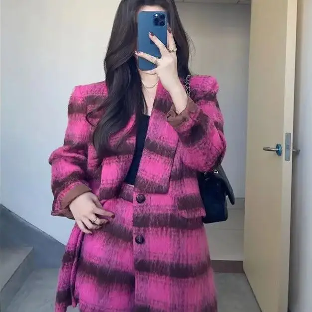 Двухсекционный маленький ароматный ретро клетчатый костюм куртка шорты с