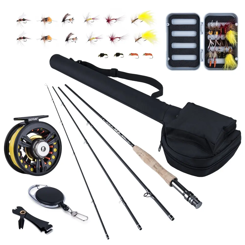 

Goture Fly Fishing Rod Reel Combo 5/6 7/8 9FT with Line Lures Carbon Fiber Fly Rod CNC Machined Fly Reel for Trout Carp Fishing