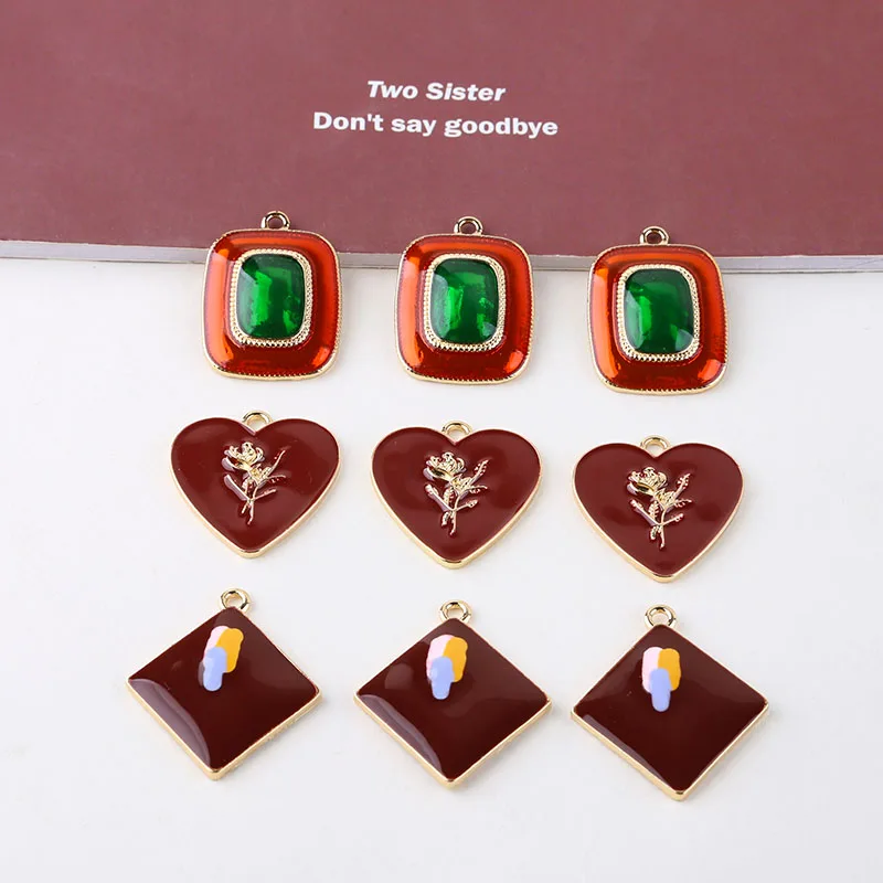 

1 шт. Diy ювелирные изделия ручной работы аксессуары сплав Капельное масло ретро роза любовь окрашенные бриллианты подвески серьги материал ...