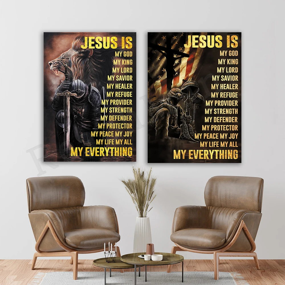 

jesus is my god my king my lord my savior my everything jesus wall art poster christian bible verse men gift