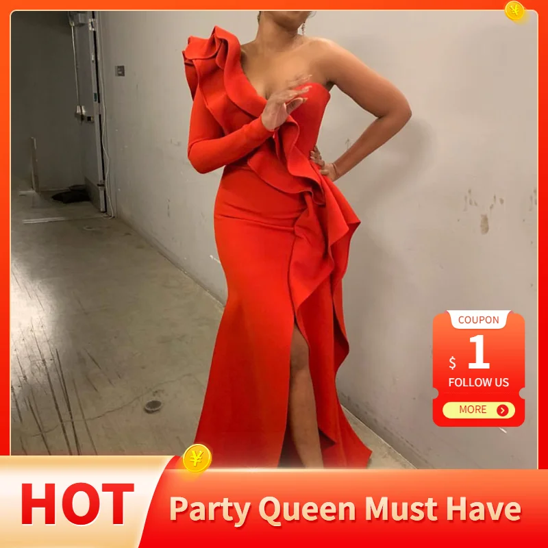 

Платье женское вечернее на одно плечо, с оборками, 2022