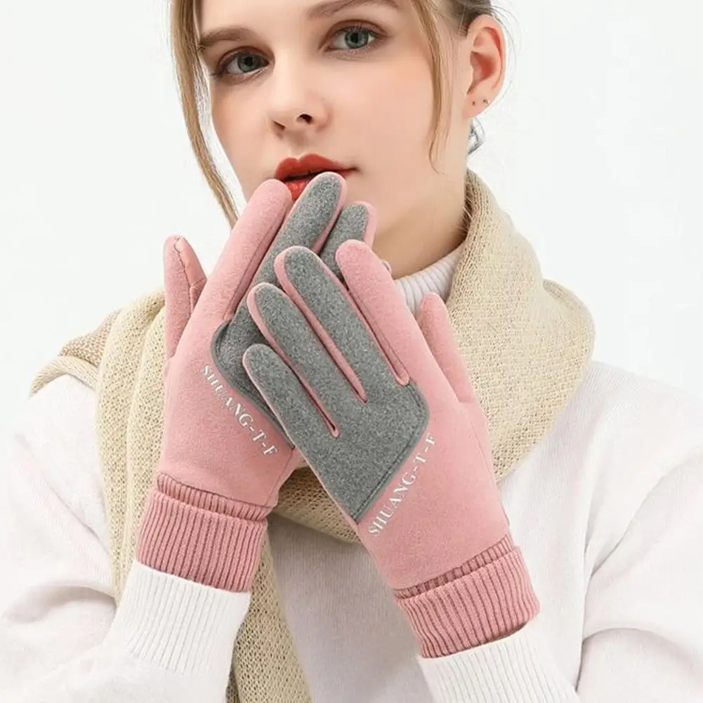 

Women Warm Gloves Touch Screen Thickening Fleece Lined Cold-proof Non-slip Gloves For Outdoor Driving Riding Full-Fingers Gloves