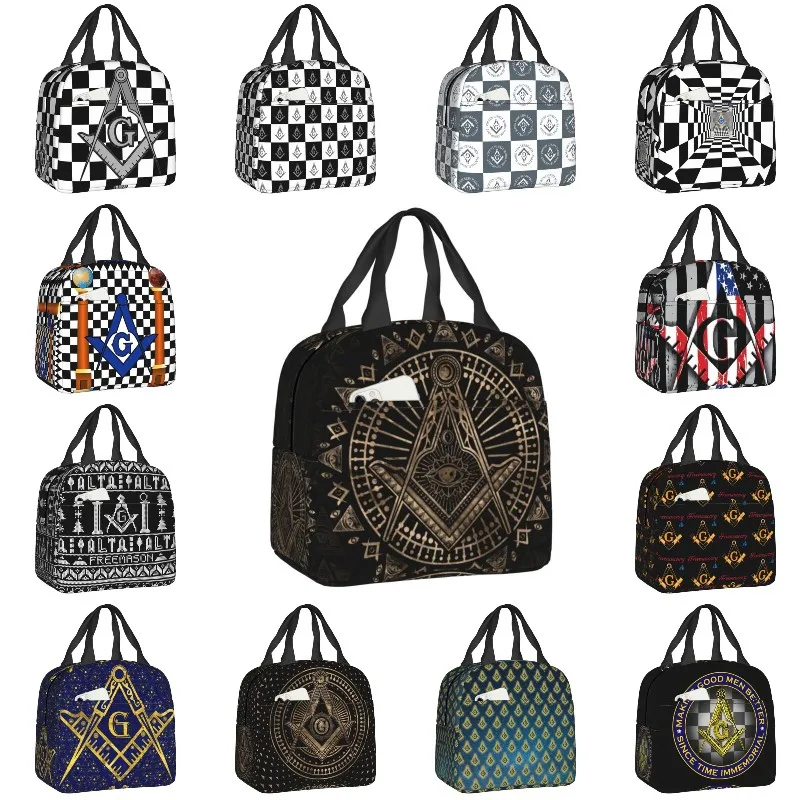 

Freemasonry Symbol Insulated Lunch Bags for Women Mason Portable Thermal Cooler Bento Box School