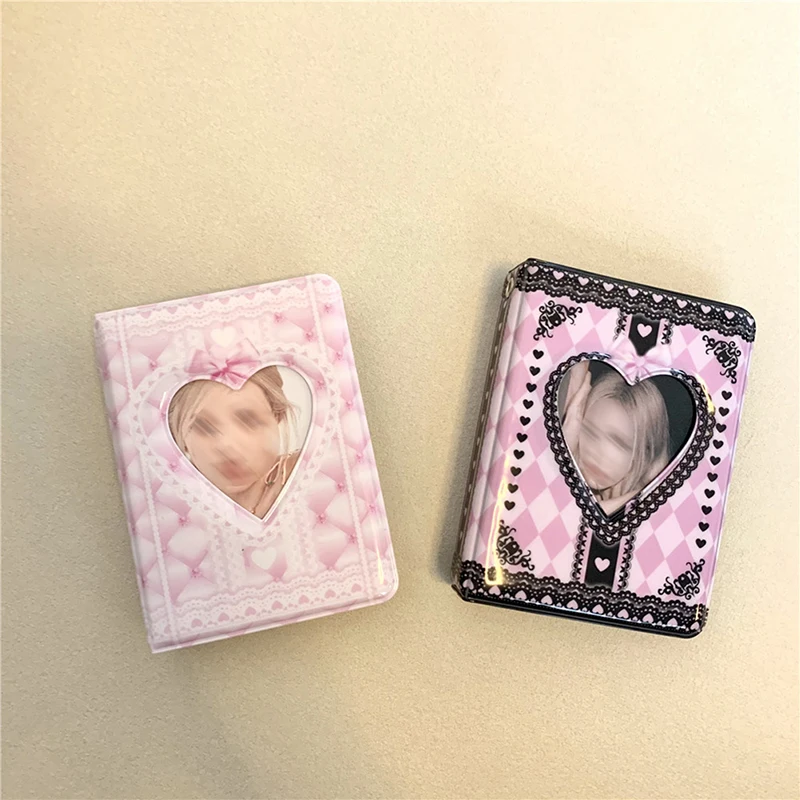 INS Pink Black Lace Plaid Photo Album Korea Idol Star Chasing Binder Photocard Holder 3 Inch Collect Book Album